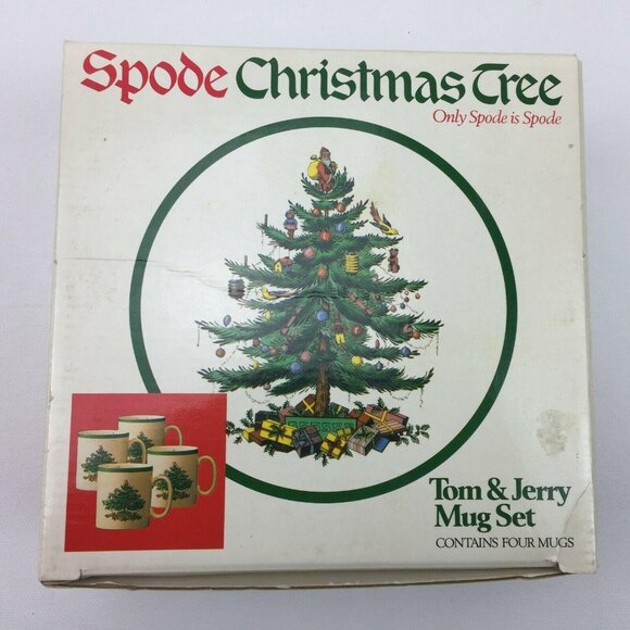 Vintage Spode Christmas Tree Tom & Jerry Mug Set 4 Box Porcelain China - Picture 2 of 8